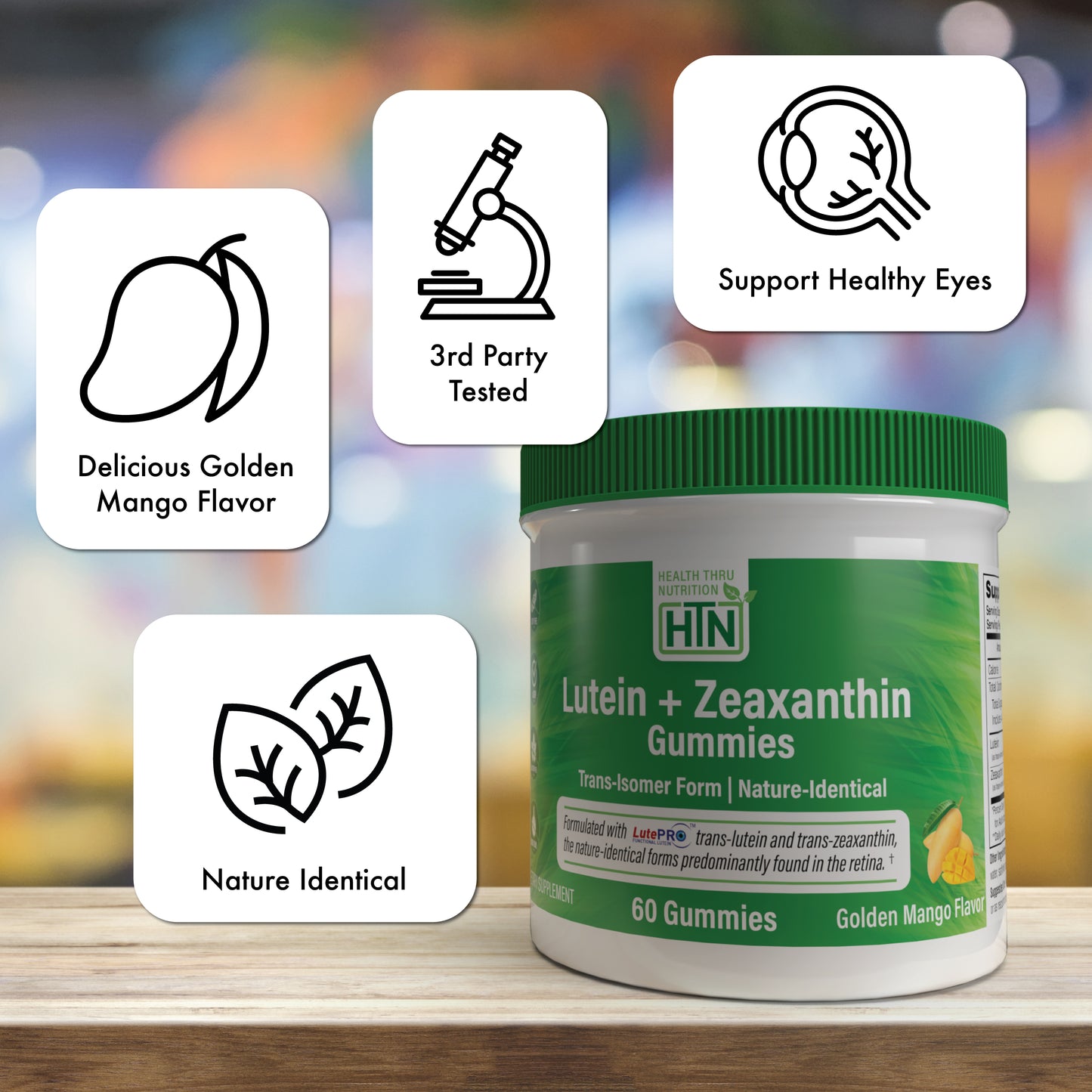 Lutein + Zeaxanthin Gummies – All-Trans Marigold Extract | Golden Mango Flavor 60 count
