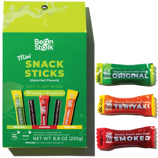 Bean Stalk Savory Vegan mini Snack Sticks - Assorted Flavors - Teriyaki | Smoked | Original