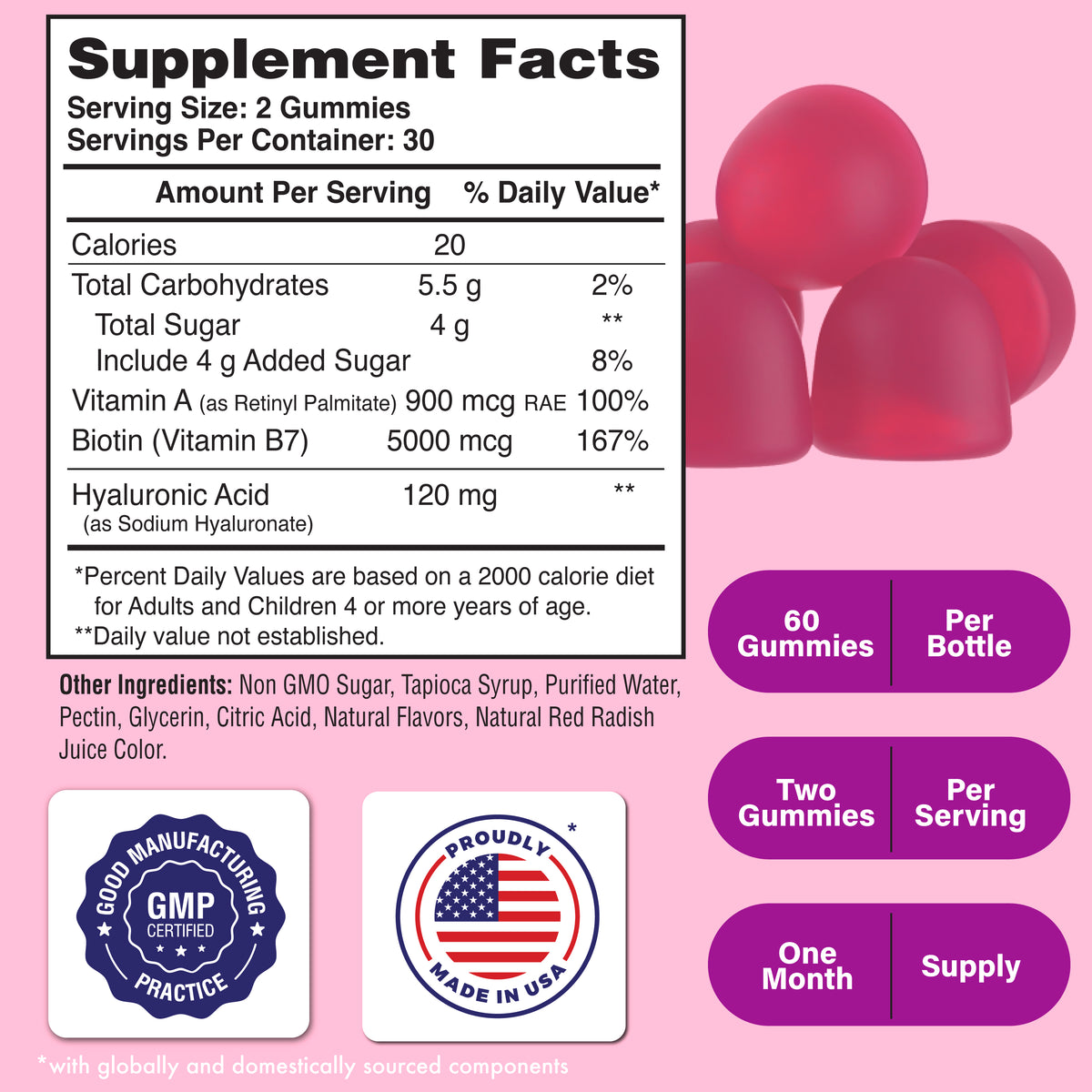 Health Thru Nutrition Skineu Hair, Skin & Nails+ 60 Strawberry Pina Colada Flavor Gummies
