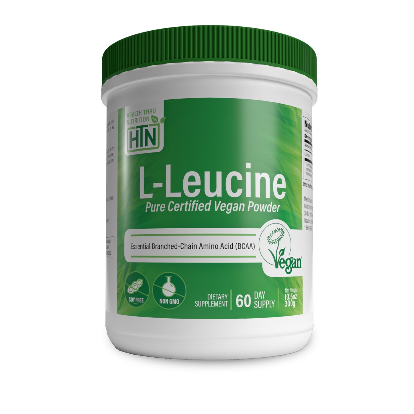 L-Leucine Powder 300g Jar - Vegan Certified - Fermented (NON-GMO, Soy-Free, Gluten Free)